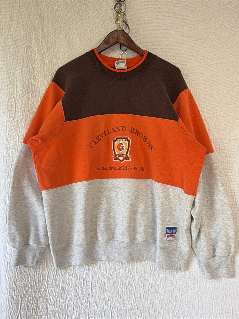 Vintage Cleveland Browns Nutmeg Mills Crewneck Color Block Sweatshirt XL USA